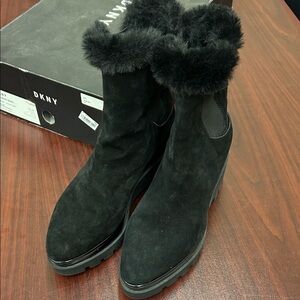 DKNY Women's Black Fur-Trimmed Boots